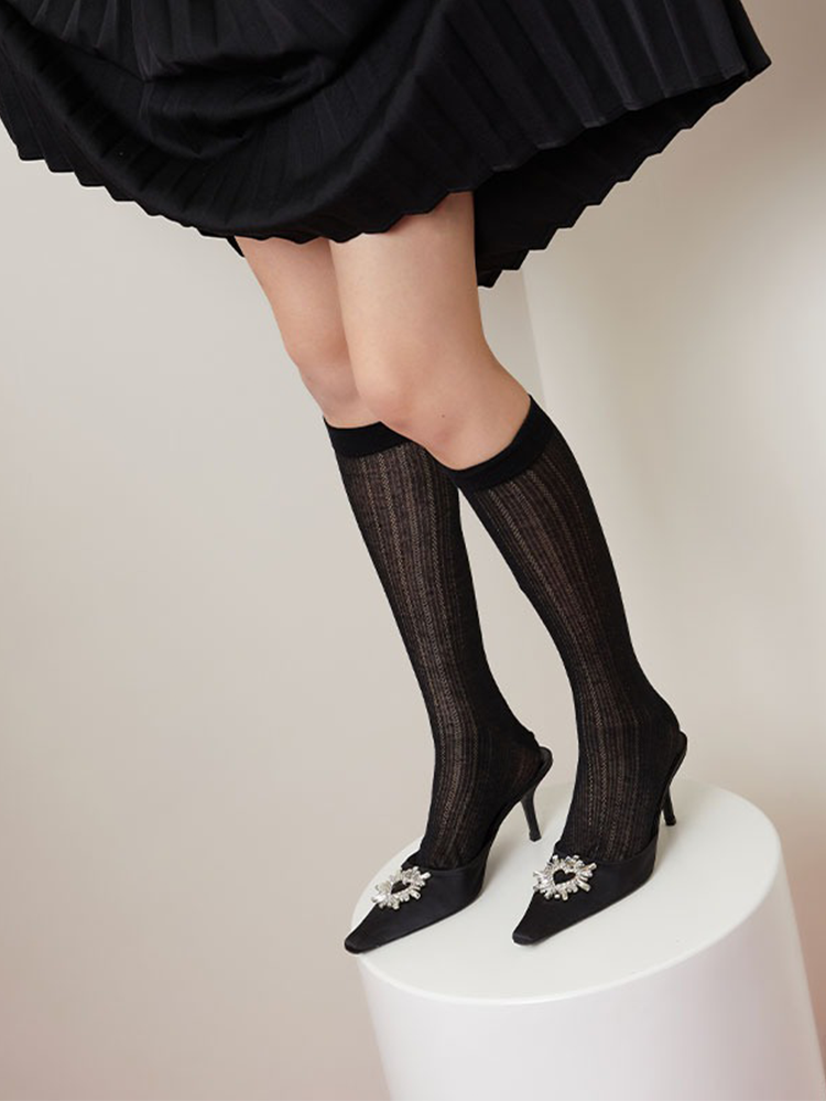 Lady's Mesh Knee High Stocking Mcool Mary Cotton Trouser Socks - Yangma