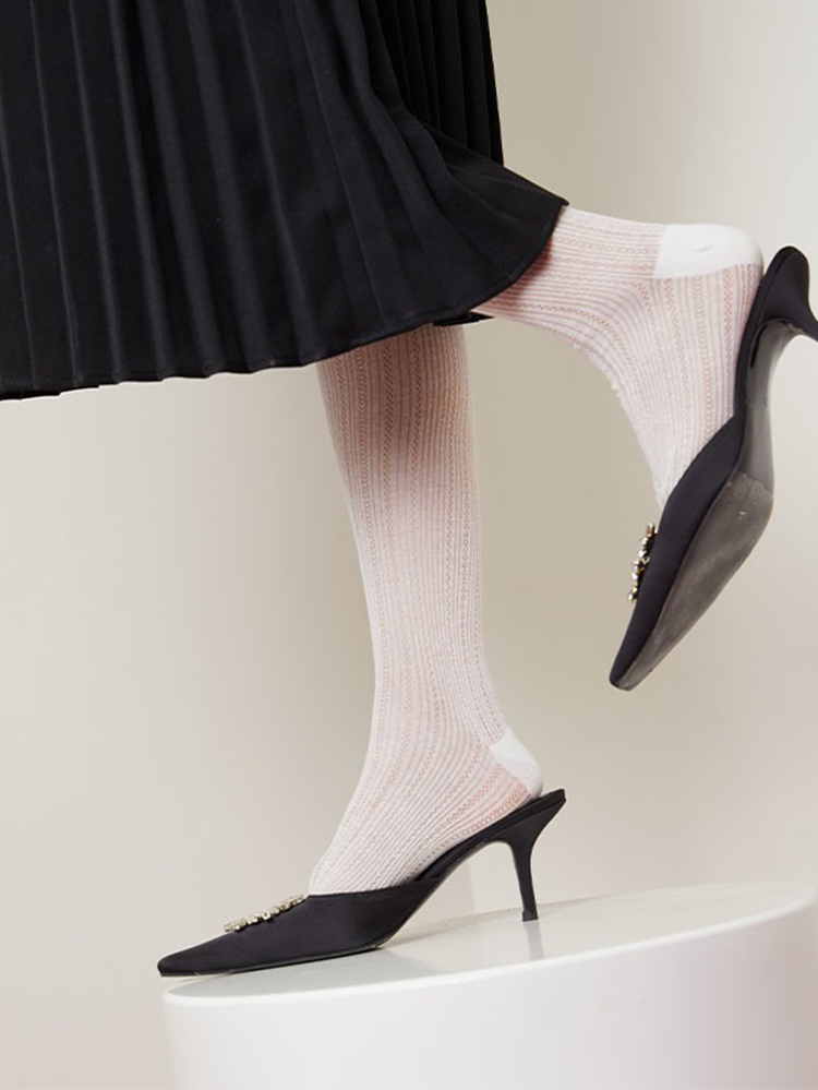 Lady's Mesh Knee High Stocking Mcool Mary Cotton Trouser Socks - Yangma