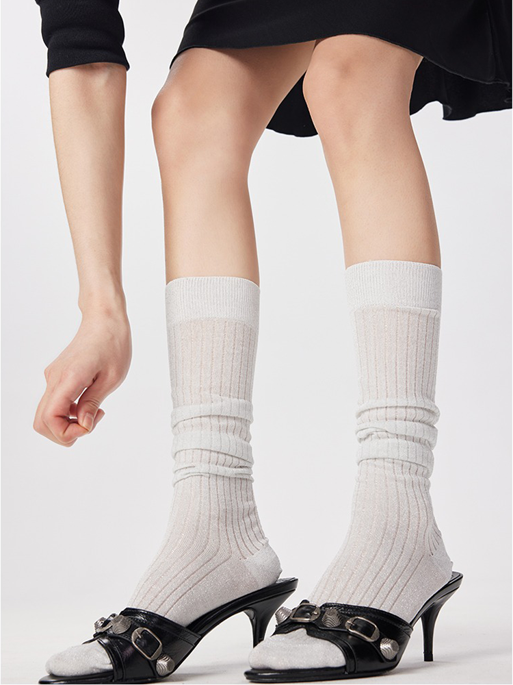 Office Lady Stripe Knee High Stocking for Women Cotton Socks - Yangma