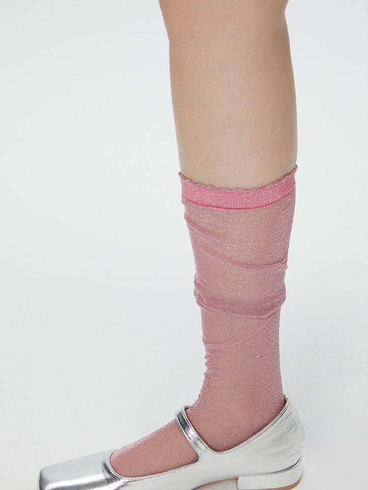 Sheer Glitter Knee High Stocking for Women Nylon Trouser Socks - Yangma