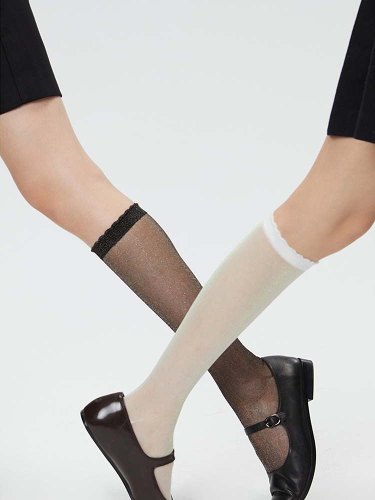 Sheer Glitter Knee High Stocking for Women Nylon Trouser Socks - Yangma