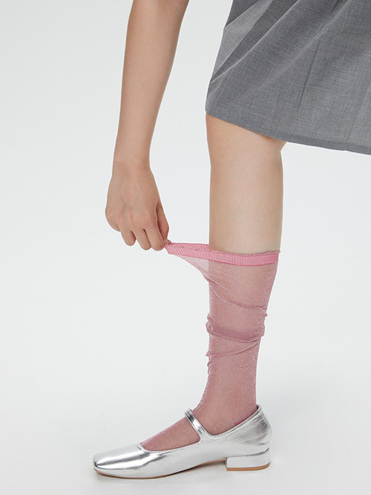 Sheer Glitter Knee High Stocking for Women Nylon Trouser Socks - Yangma