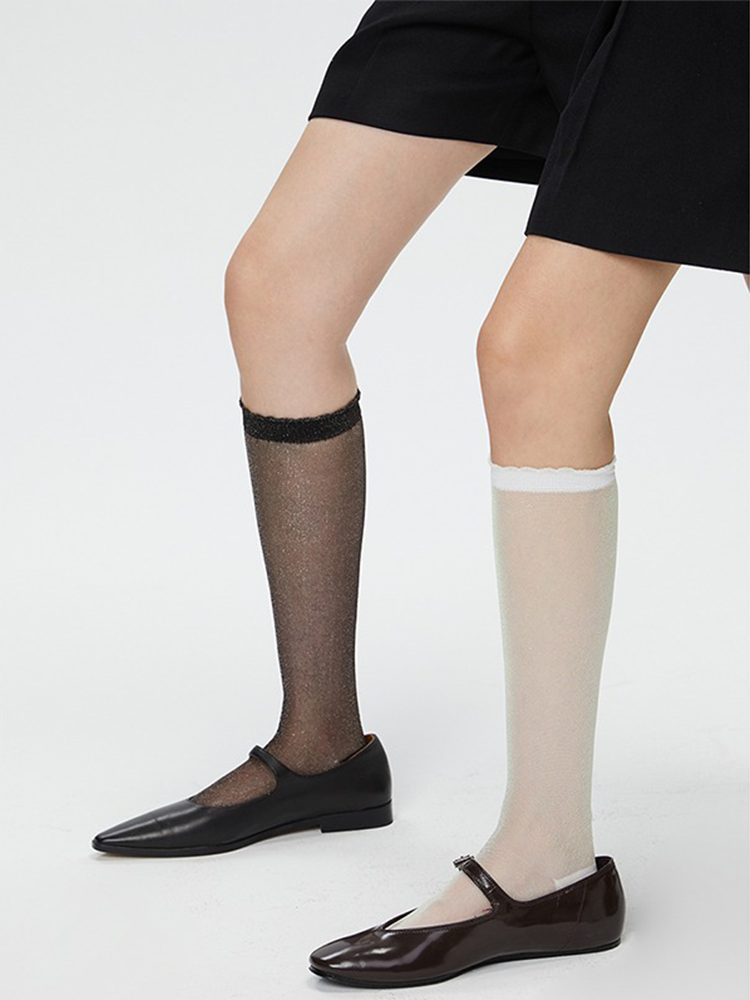Sheer Glitter Knee High Stocking for Women Nylon Trouser Socks - Yangma