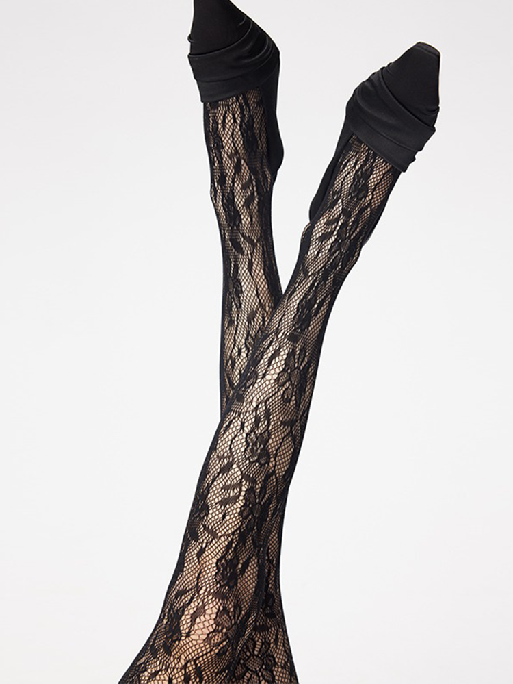 Women Patterned Fishnet Tights Black Lace Net Stockings Pantyhose - Yangma