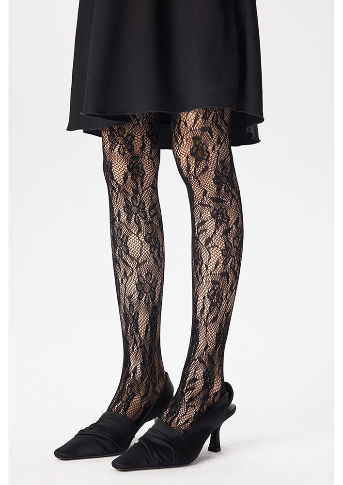 Women Patterned Fishnet Tights Black Lace Net Stockings Pantyhose - Yangma