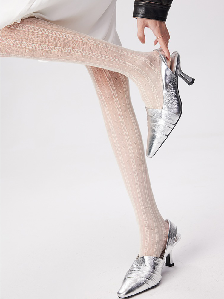 Women Sexy Stripe Fishnet Tights Black Net Lace Stockings Pantyhose - Yangma