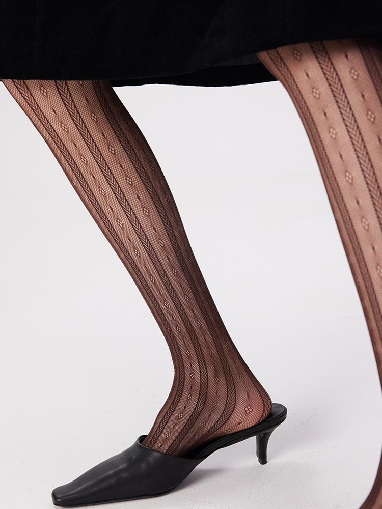 Women Sexy Stripe Fishnet Tights Black Net Lace Stockings Pantyhose - Yangma