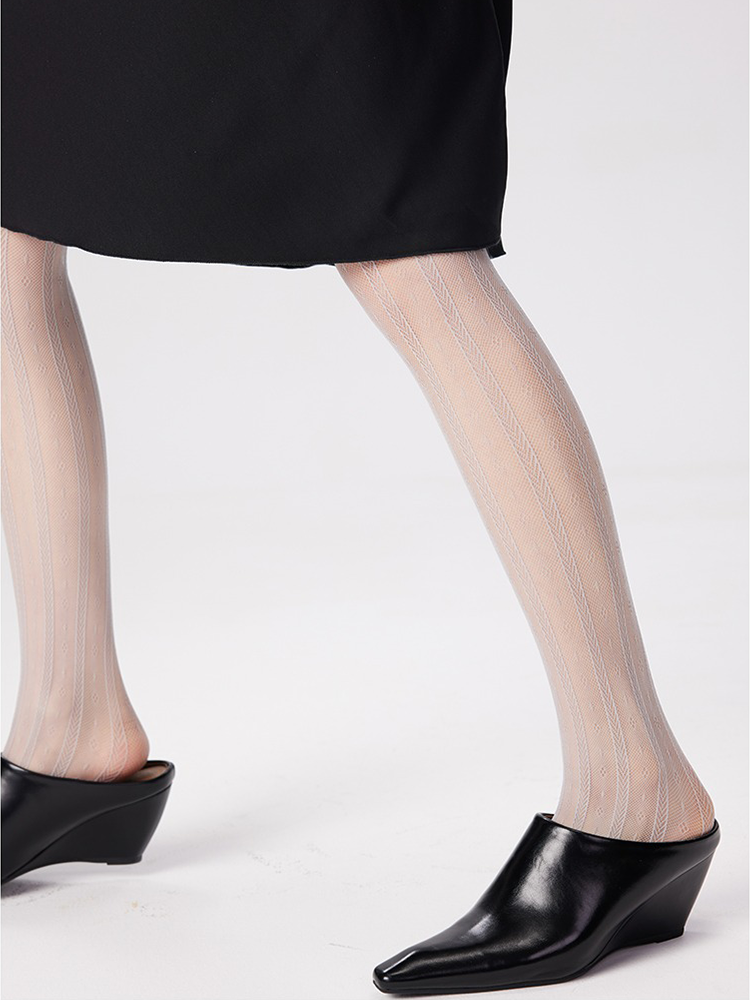 Women Sexy Stripe Fishnet Tights Black Net Lace Stockings Pantyhose - Yangma