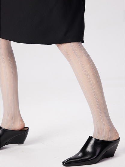 Women Sexy Stripe Fishnet Tights Black Net Lace Stockings Pantyhose - Yangma