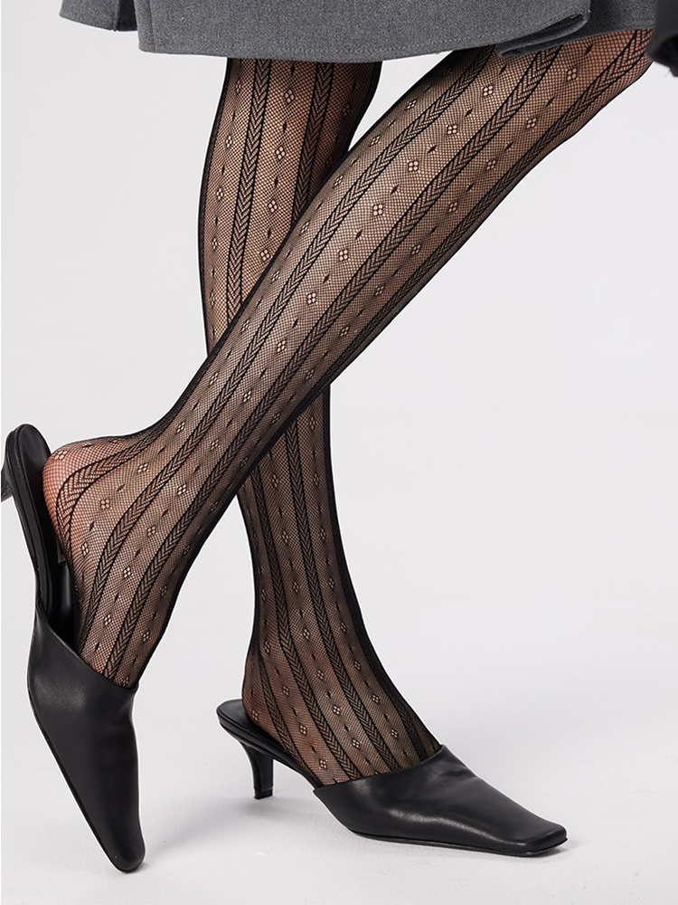 Women Sexy Stripe Fishnet Tights Black Net Lace Stockings Pantyhose - Yangma