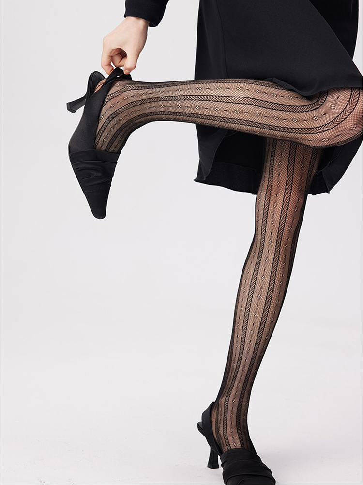 Women Sexy Stripe Fishnet Tights Black Net Lace Stockings Pantyhose - Yangma