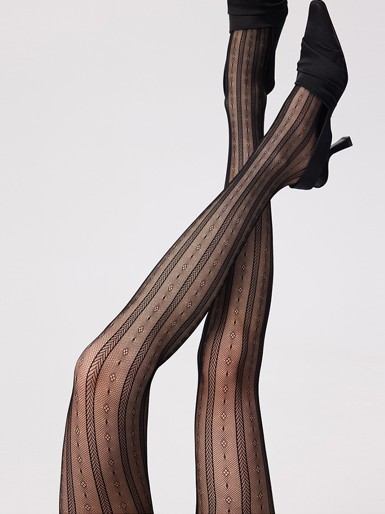 Women Sexy Stripe Fishnet Tights Black Net Lace Stockings Pantyhose - Yangma