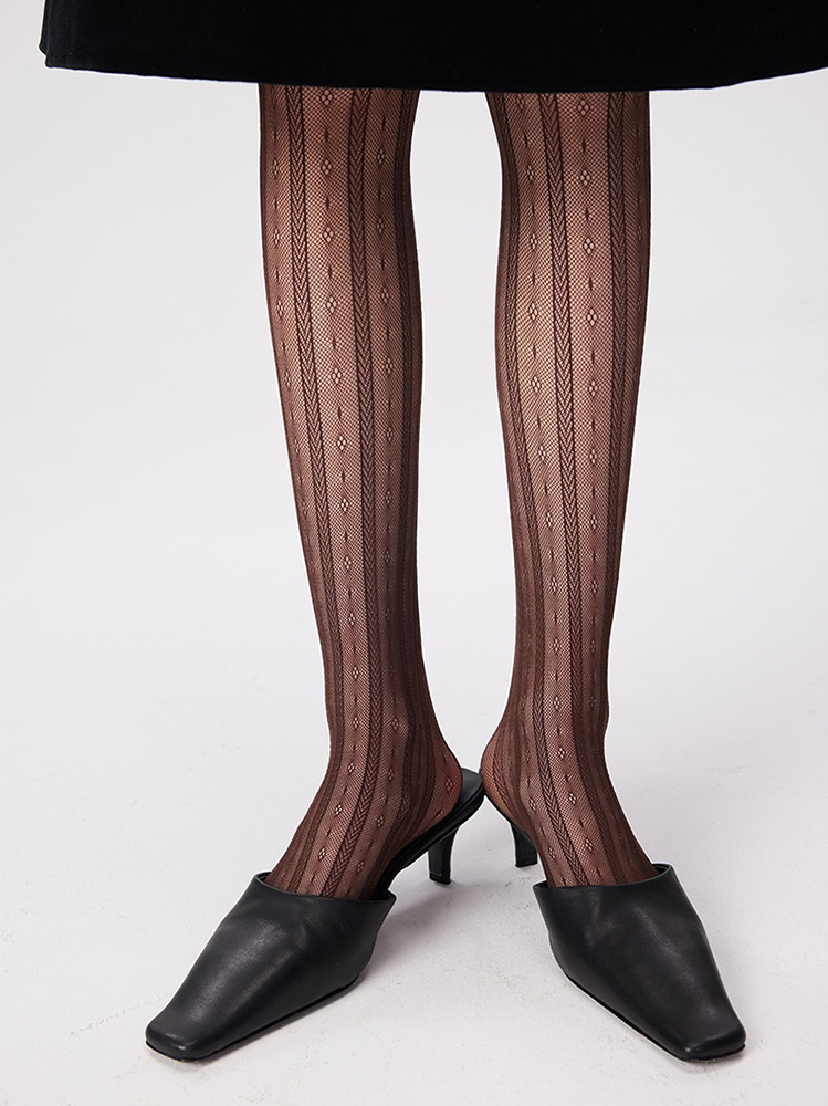 Women Sexy Stripe Fishnet Tights Black Net Lace Stockings Pantyhose - Yangma