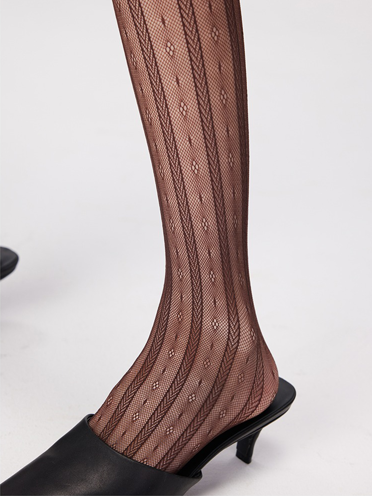 Women Sexy Stripe Fishnet Tights Black Net Lace Stockings Pantyhose - Yangma