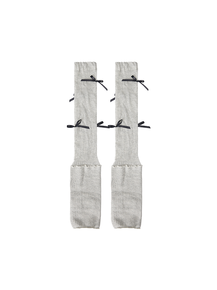Ruffles Long Stirrup Bowknot Yoga Leg Warmers Knee High Ribbed Knit for Lady - Yangma