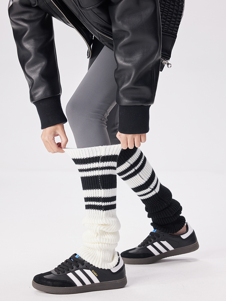Sports Leg Warmers Cable Knitted Long Knee High Stripe Sleeve - Yangma