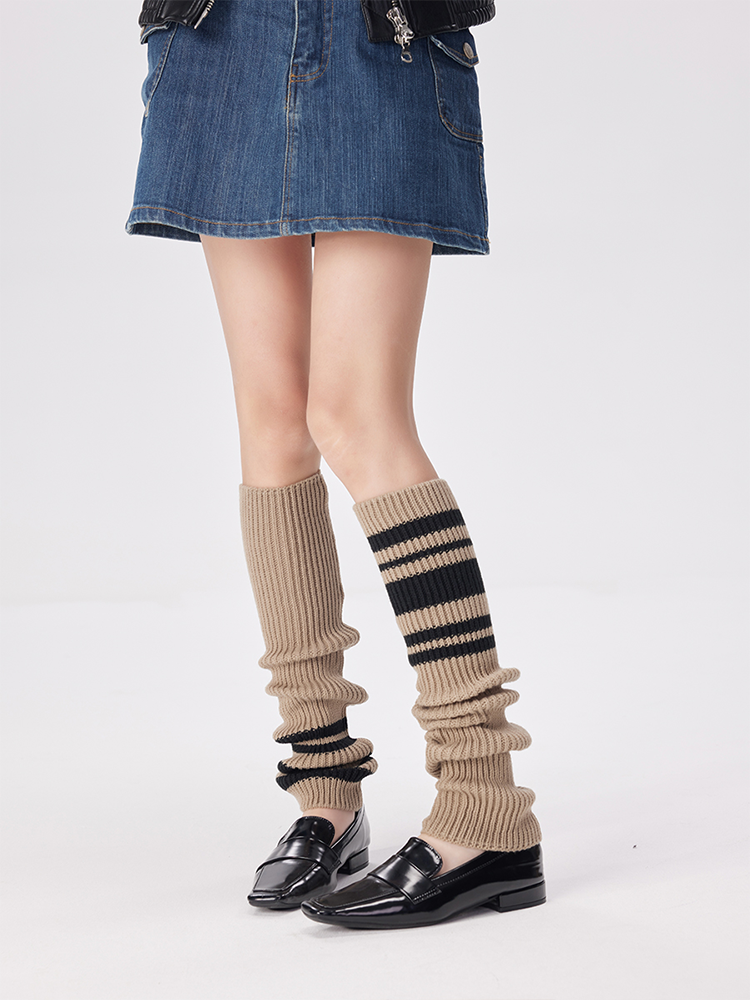 Sports Leg Warmers Cable Knitted Long Knee High Stripe Sleeve - Yangma