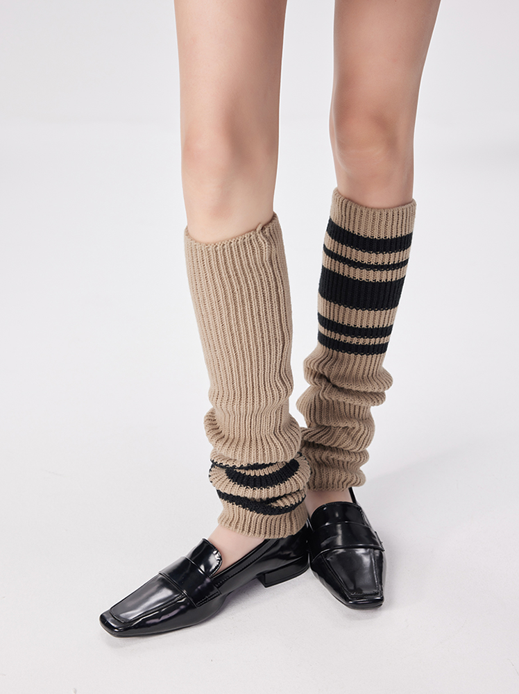 Sports Leg Warmers Cable Knitted Long Knee High Stripe Sleeve - Yangma