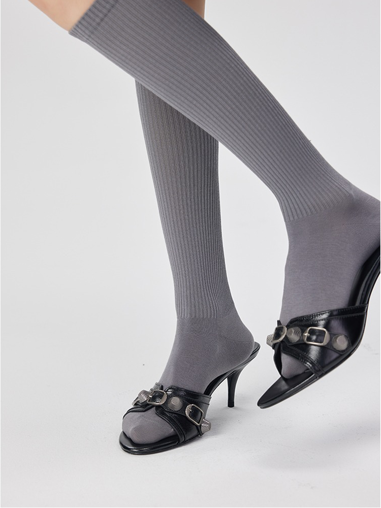 Office Lady Stripe Tight Knee High Stocking for Women Cotton Socks - Yangma