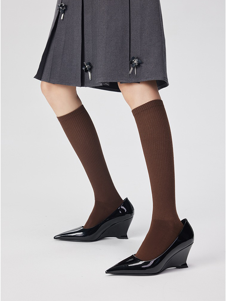 Office Lady Stripe Tight Knee High Stocking for Women Cotton Socks - Yangma