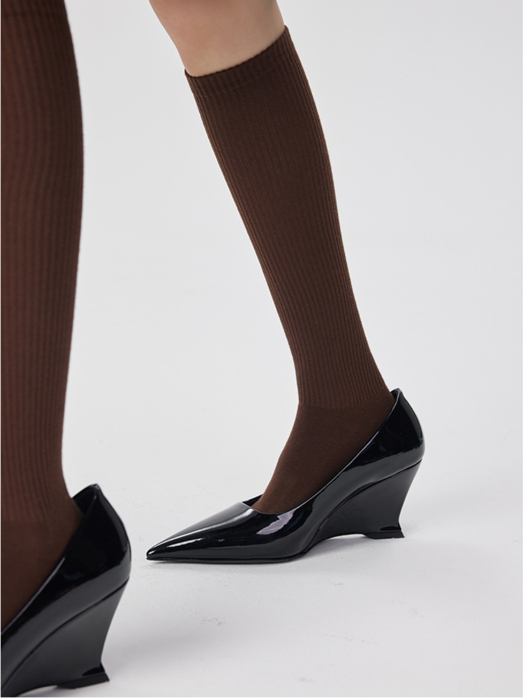 Office Lady Stripe Tight Knee High Stocking for Women Cotton Socks - Yangma