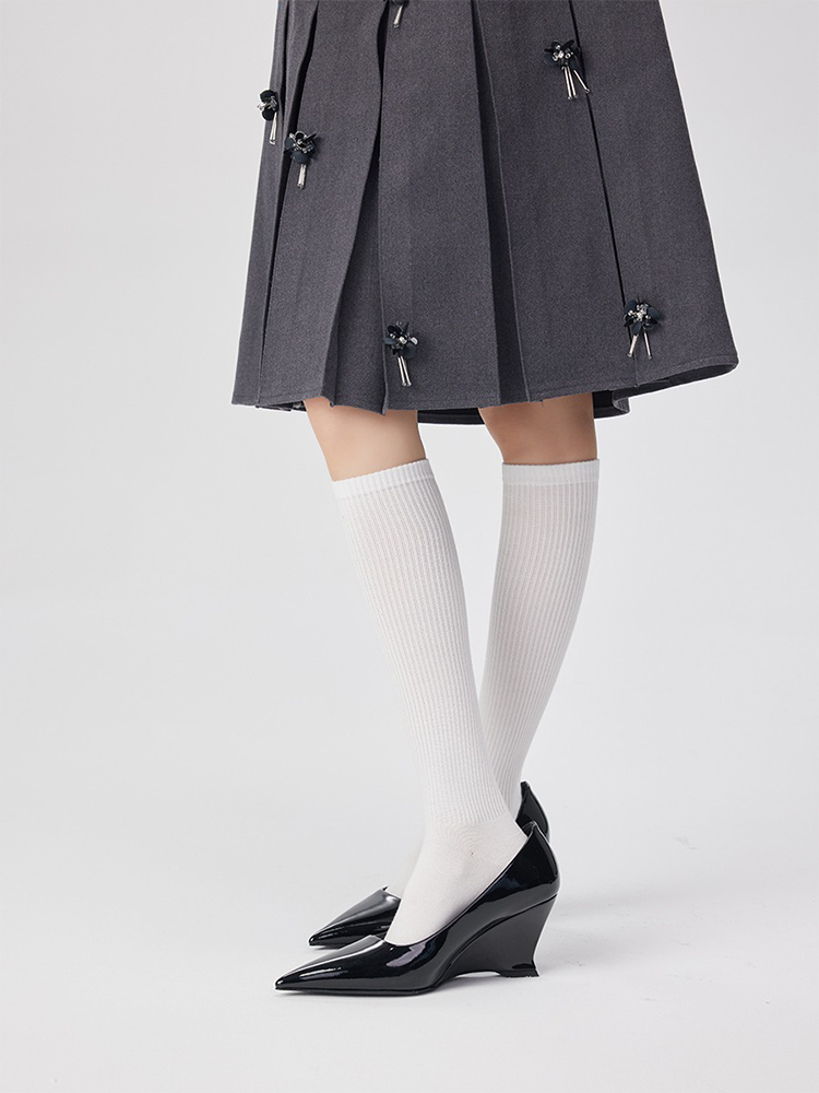 Office Lady Stripe Tight Knee High Stocking for Women Cotton Socks - Yangma