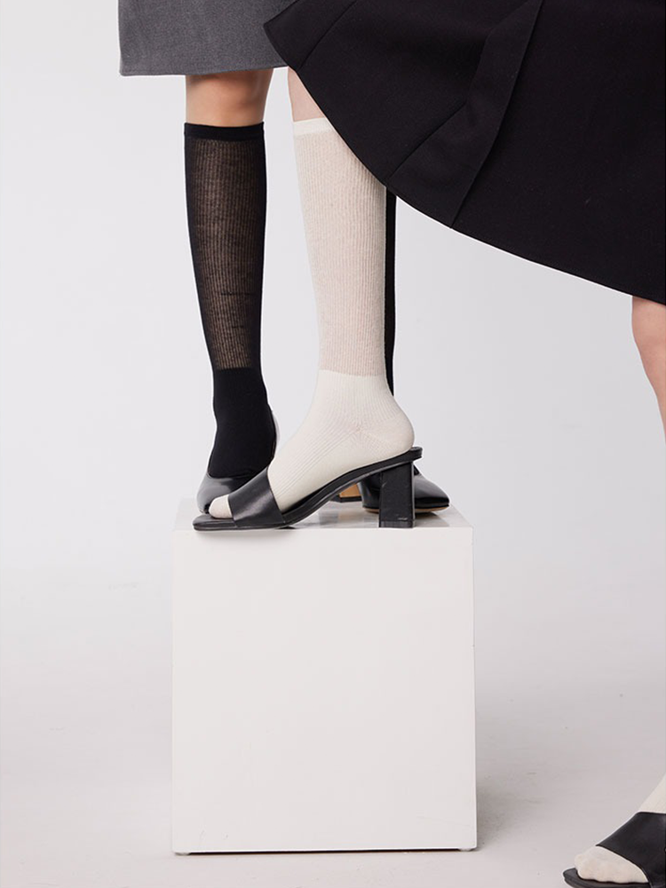 Stripe Knee High Stocking for Women Cotton Nylon Trouser Socks - Yangma