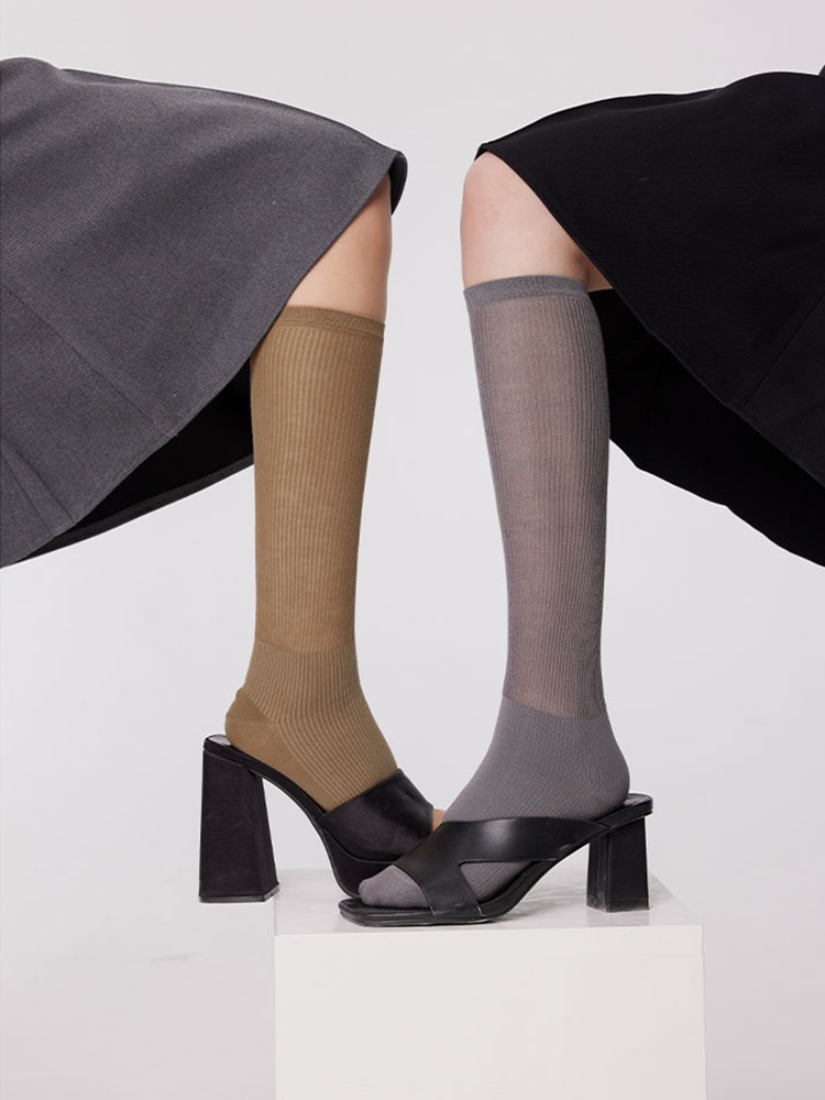 Stripe Knee High Stocking for Women Cotton Nylon Trouser Socks - Yangma