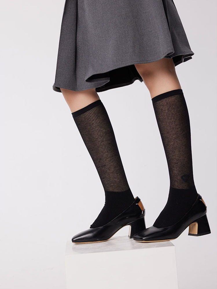 Stripe Knee High Stocking for Women Cotton Nylon Trouser Socks - Yangma