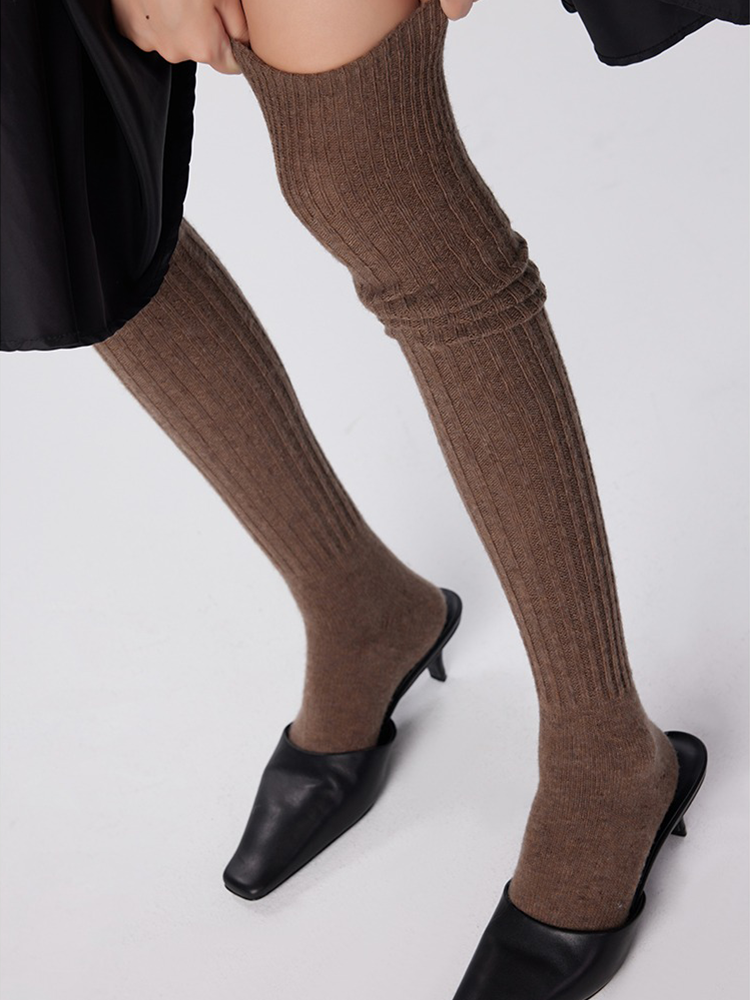 Women's Thigh Knee High Socks Boot Stocking Ribbed Knit Leg Warmers - Yangma
