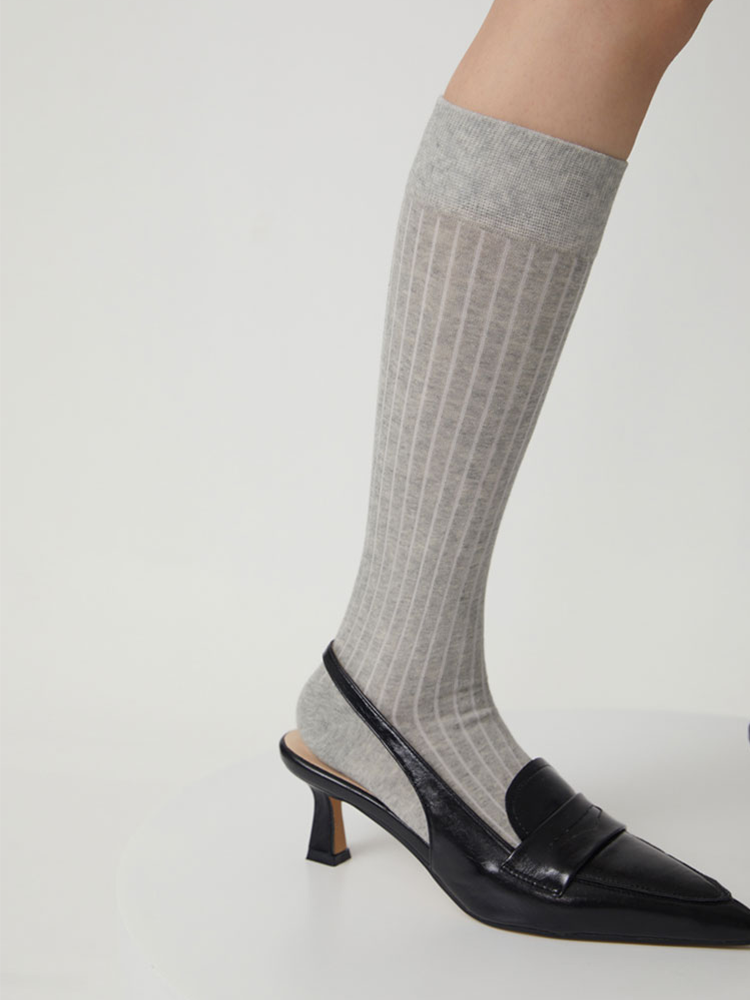 Women's Knee High Socks Thin Stripes Tube Socks - Yangma