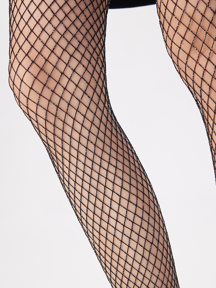 Women Glitter Fishnet Tights Black Net Lace Stockings Pantyhose - Yangma