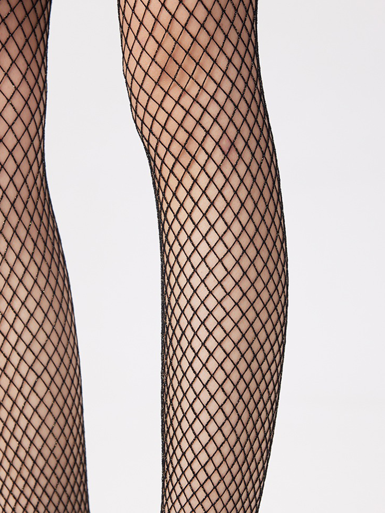 Women Glitter Fishnet Tights Black Net Lace Stockings Pantyhose - Yangma