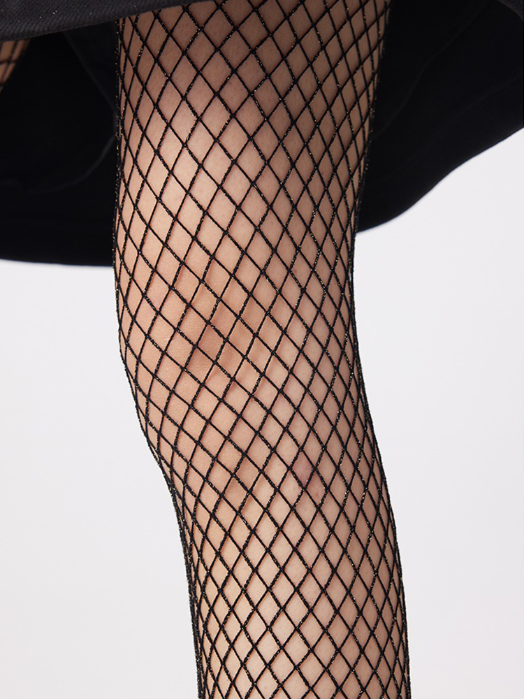 Women Glitter Fishnet Tights Black Net Lace Stockings Pantyhose - Yangma
