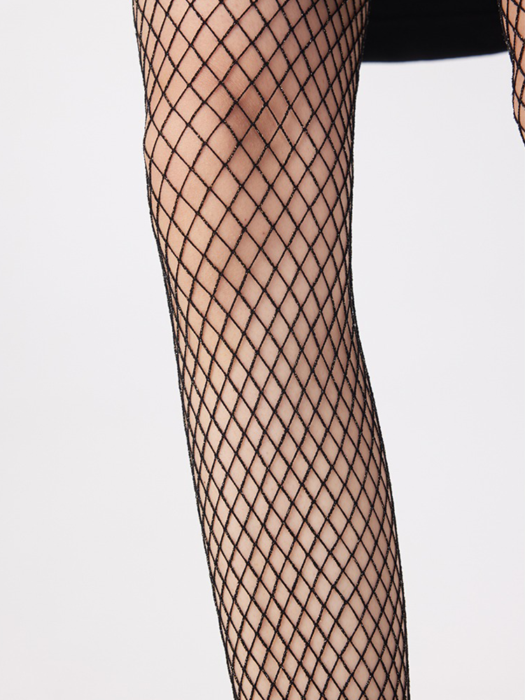 Women Glitter Fishnet Tights Black Net Lace Stockings Pantyhose - Yangma