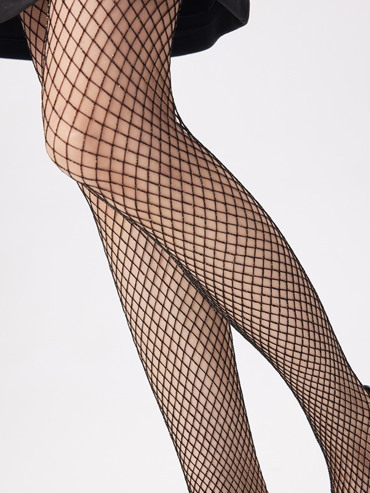 Women Glitter Fishnet Tights Black Net Lace Stockings Pantyhose - Yangma