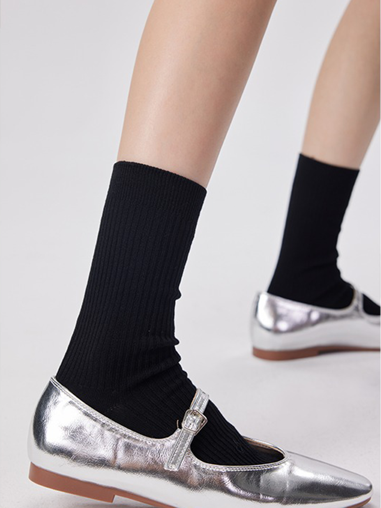 Athletic Aesthetic Women‘s Socks Stripe Knit Neutral Mid-Length Light - Yangma