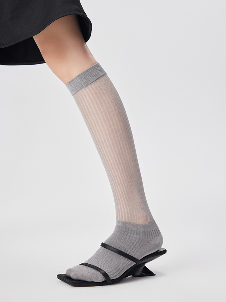 French Knee High Stocking for Women Stripe Nylon Trouser Socks - Yangma