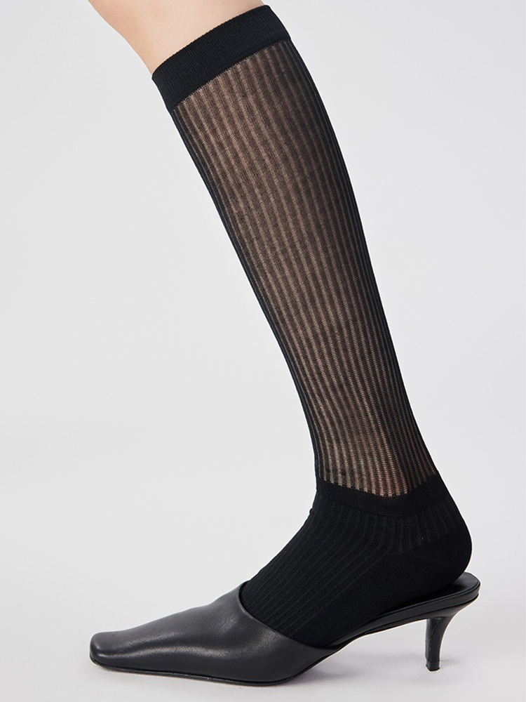 French Knee High Stocking for Women Stripe Nylon Trouser Socks - Yangma