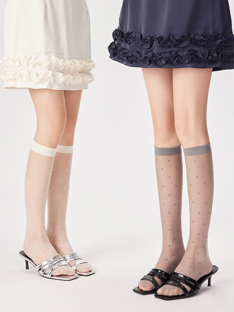 Sheer Knee High Stocking for Women Lady Spot Nylon Trouser Socks - Yangma