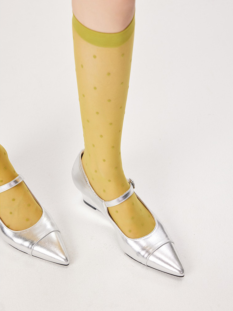Sheer Knee High Stocking for Women Lady Spot Nylon Trouser Socks - Yangma