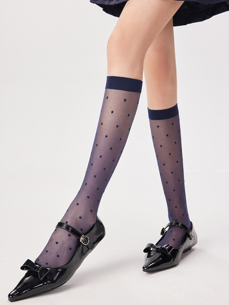 Sheer Knee High Stocking for Women Lady Spot Nylon Trouser Socks - Yangma