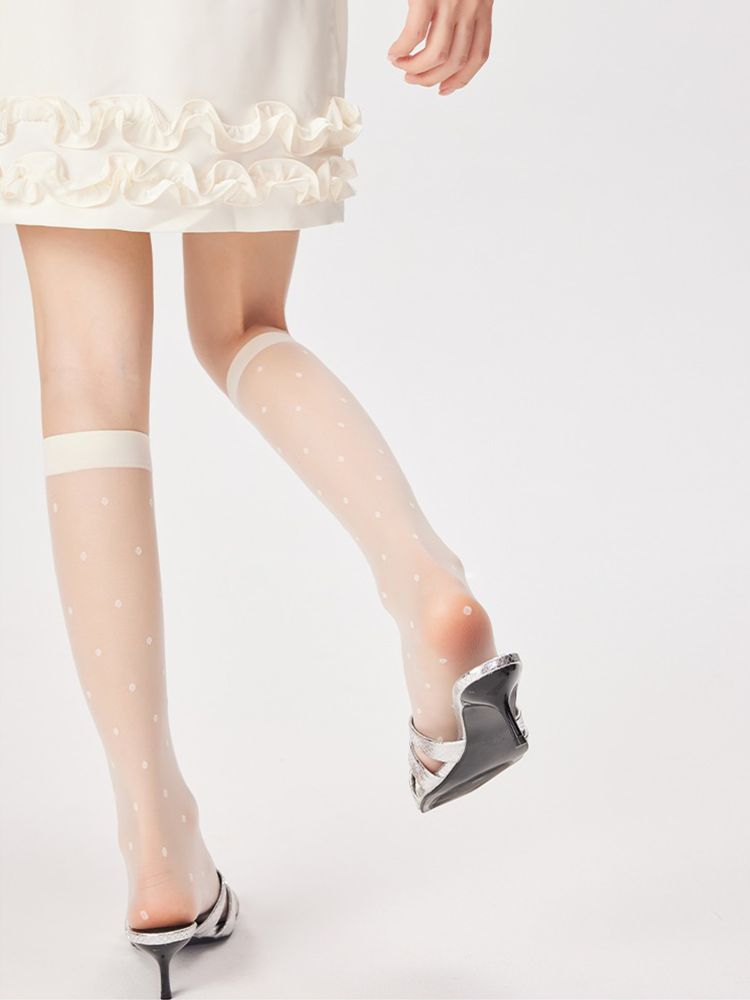 Sheer Knee High Stocking for Women Lady Spot Nylon Trouser Socks - Yangma