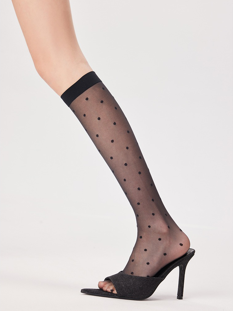 Sheer Knee High Stocking for Women Lady Spot Nylon Trouser Socks - Yangma