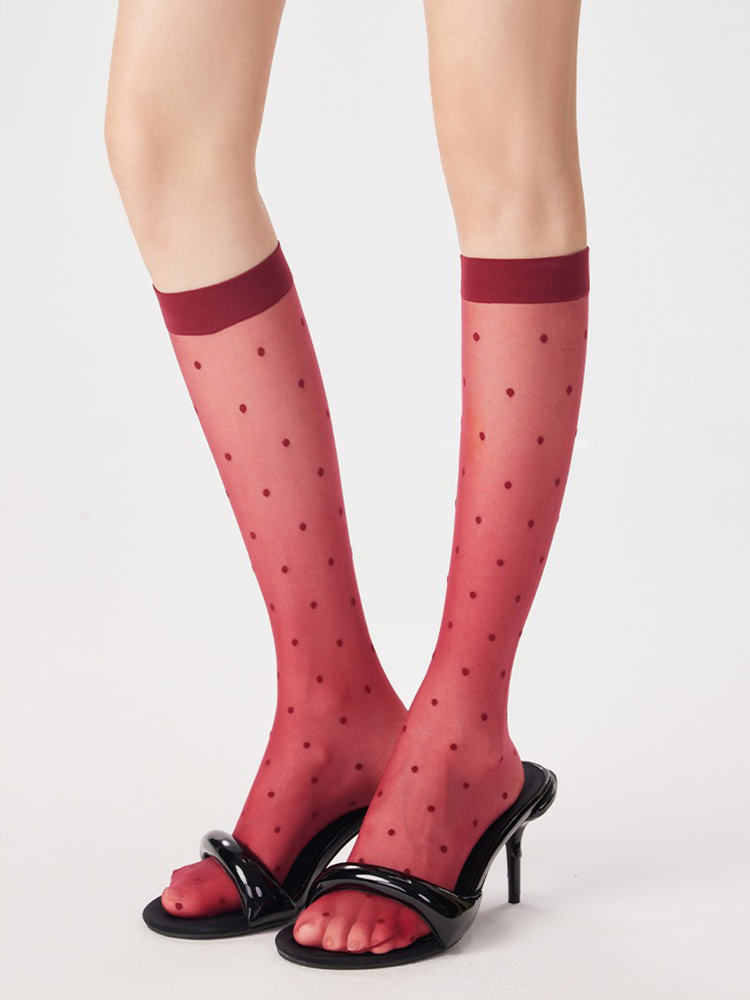 Sheer Knee High Stocking for Women Lady Spot Nylon Trouser Socks - Yangma