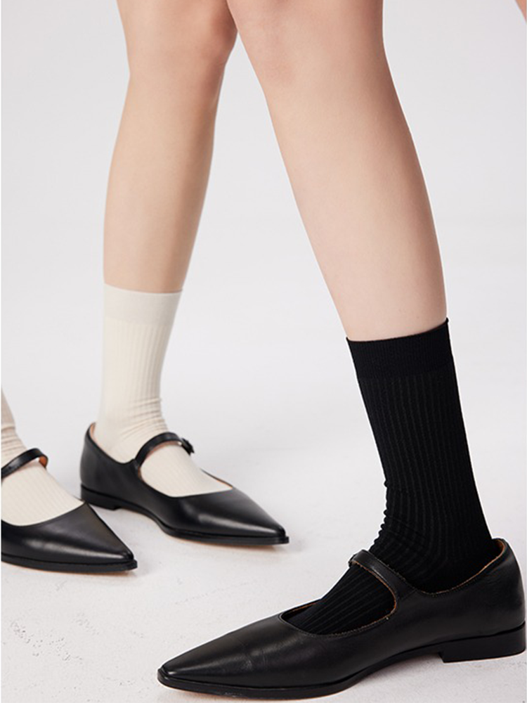 Casual Mid-Length Socks for Women Stripe Knit Athletic Aesthetic Neutral - Yangma