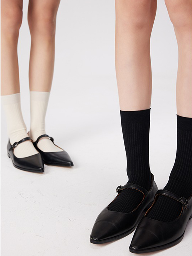 Casual Mid-Length Socks for Women Stripe Knit Athletic Aesthetic Neutral - Yangma