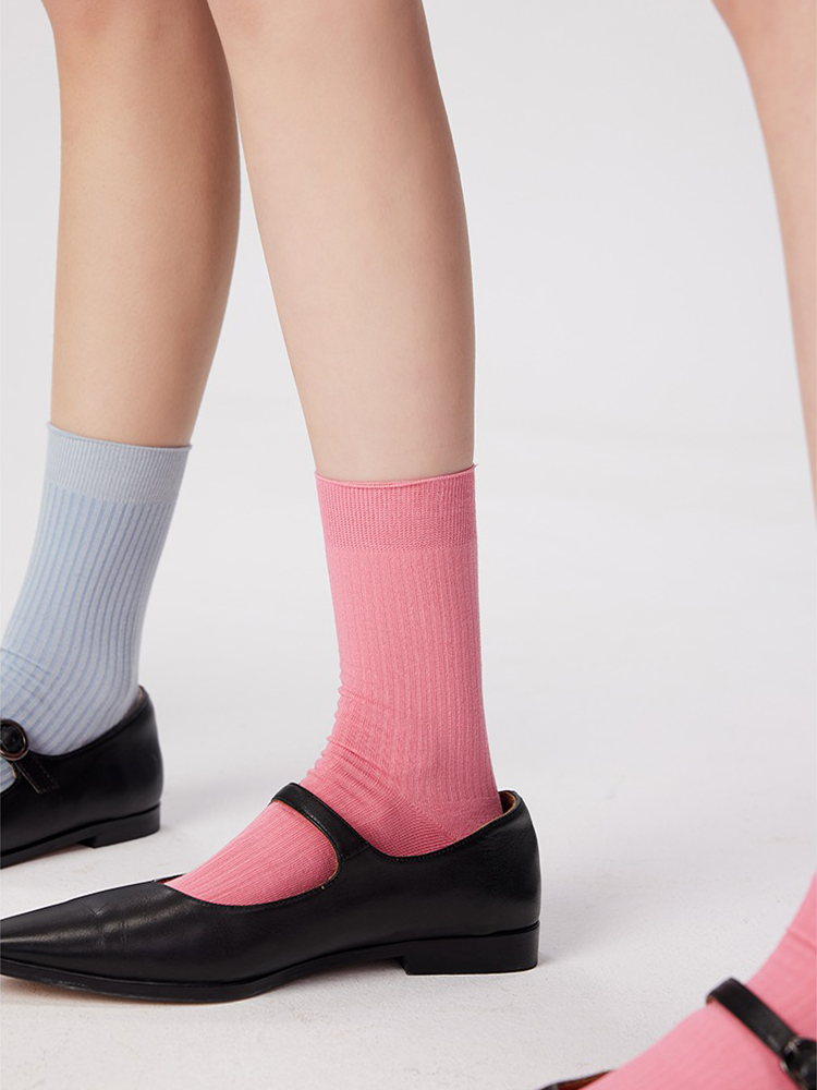 Casual Mid-Length Socks for Women Stripe Knit Athletic Aesthetic Neutral - Yangma