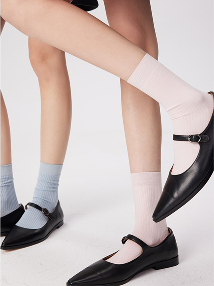 Casual Mid-Length Socks for Women Stripe Knit Athletic Aesthetic Neutral - Yangma