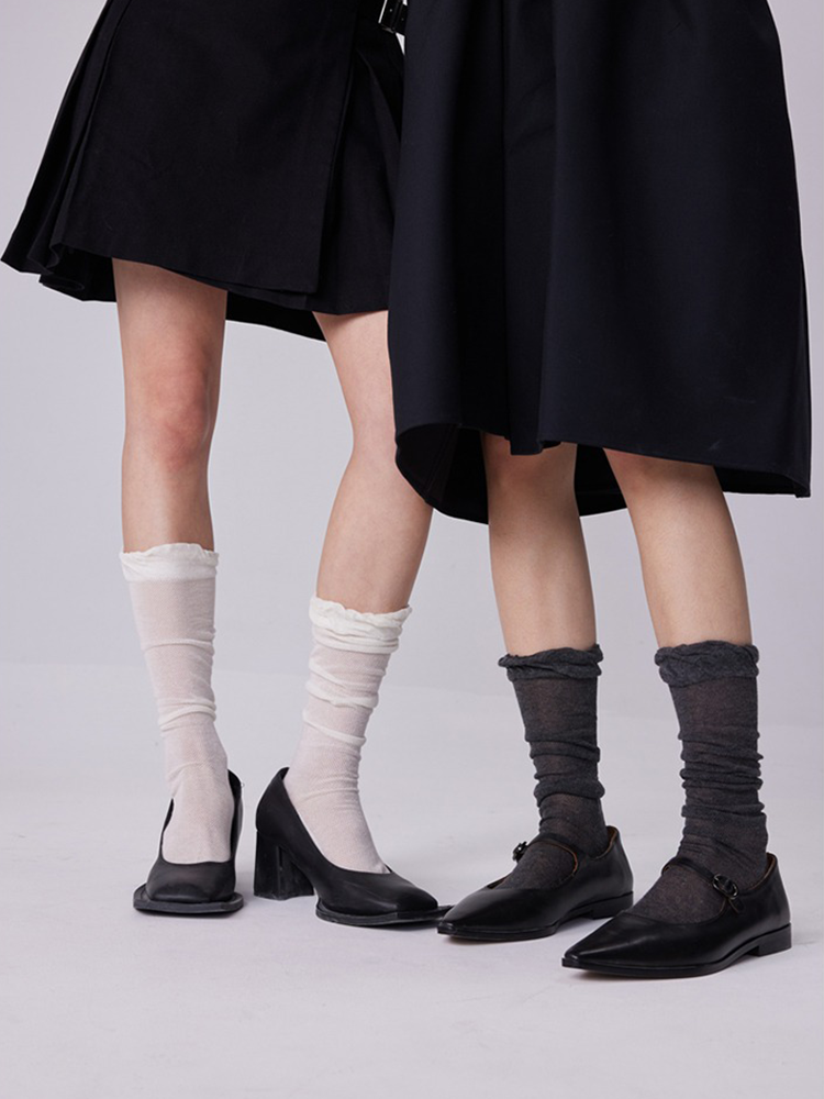 Ruffle Knee High Stocking for Women Nylon Trouser Socks - Yangma